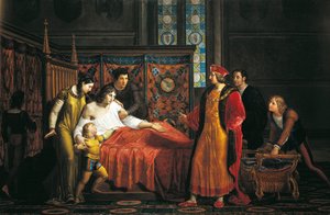Carlos VIII visitando Gian Galeazzo Sforza, agonizante no Castelo de Pavia de Pelagio Palagi
