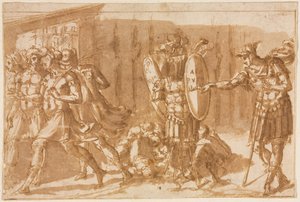 Soldados vitoriosos com troféu, década de 1550. de Pellegrino Tibaldi