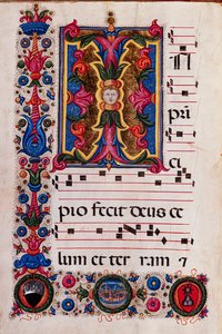 Biblioteca Piccolomini: Livro Coro, cód. 5.E, ss. 4v com “Foliated Initial”, de Pellegrino di Mariano.