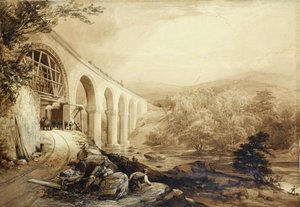 Viaduto de Quakers Yard, c.1840 (caneta e lavagem sobre papel)