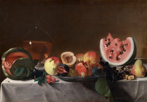 Natureza morta com frutas e jarra de Pensionante del Saraceni