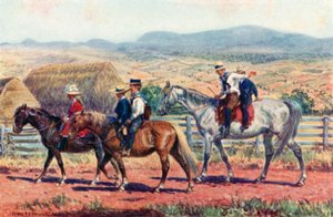 Crianças australianas a caminho da escola (cor litho)