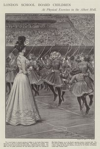 Crianças da London School Board em exercícios físicos no Albert Hall (litho)