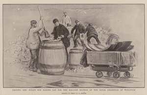 Embalagem de sucatas de zinco para fazer gás para a seção de balões dos engenheiros reais em Woolwich de Percy F.S. Spence