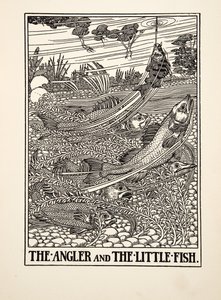 The Angler and the Little Fish, de A Hundred Fables of Aesop, pub.1903 (gravura) de Percy J. Billingshurst