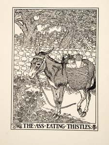 O burro comendo cardos, de cem fábulas de Esopo, pub.1903