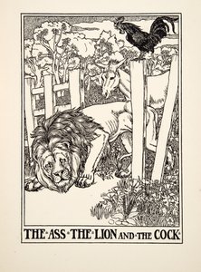 O burro, o leão e o galo, de cem fábulas de Esopo, pub.1903