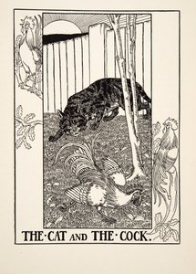 O gato e o galo, de cem fábulas de Esopo, pub.1903