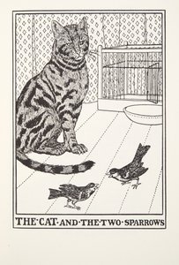 O Gato e os Dois Pardais, de Fontaine Fables, pub. 1905 de Percy J. Billingshurst