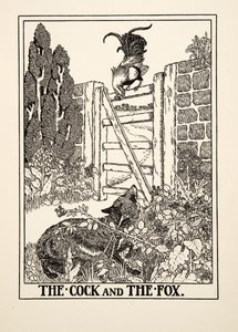O galo e a raposa, de cem fábulas de Esopo, pub.1903