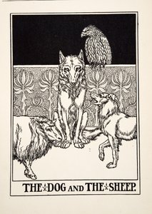 O cão e a ovelha, de cem fábulas de Esopo, pub.1903