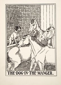 O cão na manjedoura, de cem fábulas de Esopo, pub.1903