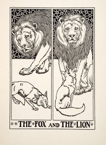 The Fox and the Lion, de A Hundred Fables of Aesop, pub.1903 (gravura) de Percy J. Billingshurst
