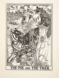 The Fox and the Tiger, de A Hundred Fables of Aesop, pub.1903 (gravura) de Percy J. Billingshurst