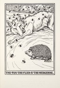 A Raposa, as Moscas e o Ouriço, de Fontaine Fables, pub. 1905