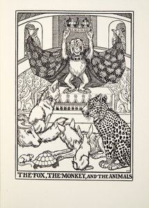 A Raposa, o Macaco e os Animais, de Fontaine Fables, pub. 1905