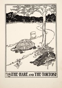 A Lebre e a Tartaruga, de Cem Fábulas de Esopo, pub.1903 de Percy J. Billingshurst