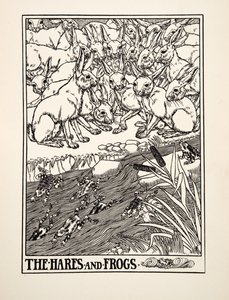 The Hares and Frogs, de cem fábulas de Esopo, pub.1903