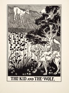 O garoto e o lobo, de cem fábulas de Esopo, pub.1903 de Percy J. Billingshurst