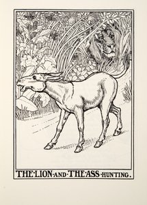 O Leão e o Burro Caça, de Fontaine Fables, pub. 1905