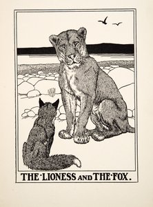 A leoa e a raposa, de cem fábulas de Esopo, pub.1903