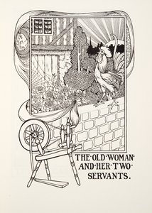 A Velha Mulher e os seus Dois Servos, de Fontaine Fables, pub. 1905 (gravura) de Percy J. Billingshurst