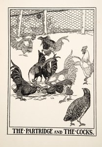 A perdiz e os galos, de cem fábulas de Esopo, pub.1903