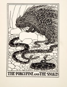 The Porcupine and the Snakes, de A Hundred Fables of Aesop, pub.1903 (gravura) de Percy J. Billingshurst