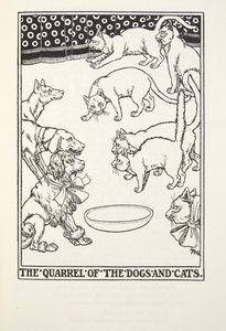 A discussão dos cães e gatos, de fábulas de Fontaine, bar. 1905 de Percy J. Billingshurst