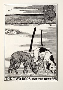Os dois cães e o burro morto, de Fontaine Fables, pub. 1905 de Percy J. Billingshurst
