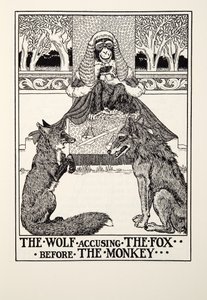 O lobo acusando a raposa antes do macaco, de Fontaine Fables, pub. 1905