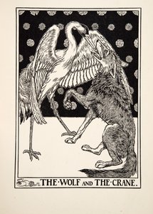 O lobo e o guindaste, de cem fábulas de Esopo, pub.1903
