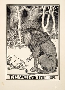 The Wolf and the Lion, de A Hundred Fables of Aesop, pub.1903 (gravura) de Percy J. Billingshurst