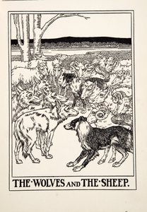 The Wolves and the Sheep, from A Hundred Fables of Aesop, pub.1903 (gravura) de Percy J. Billingshurst