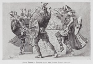 A dançar: Dança de Espada de Vikings à volta dos Chifres Sagrados, cerca de 900 (litho)
