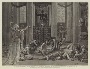 A História de Orestes, no Salão do Príncipe, Piccadilly, o Fantasma de Clitemnestra despertando as Fúrias, Ato III de Percy Macquoid