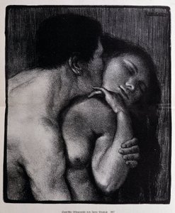 Homem a beijar uma mulher. Litografia de Pere Torne-Esquius (Torne Esquius de Pere Torne Esquius