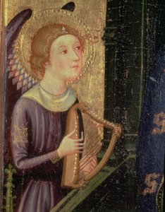 Anjo tocando uma harpa (detalhe de um retábulo da Virgem da Abella Conca)