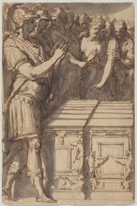 Alexandre consagrando os altares para os doze deuses do Olimpo de Perino del (1501-47) Vaga