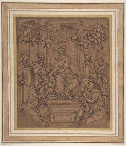 Virgem e Menino Entronizados com Santo António Abade, São Pedro, São Paulo..., 1522-23. de Perino del Vaga