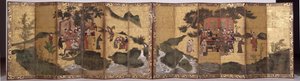 Os Oito Imortais da Taça do Vinho, c.1600 (tinta, pigmento em ouro, par de telas de seis vezes)