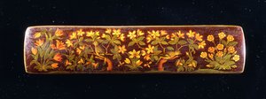 Um Qalamdan, representando tentilhões empoleirados em galhos de flores de ameixa de Persian School