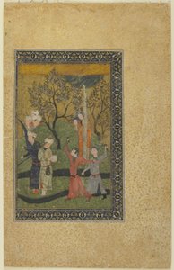 Um príncipe e uma princesa cercados por cortesãos em um jardim, c.1480 de Persian School