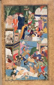Adicione 22703 fol.52v O saque de Isfahan em 1387 mostrando as forças de Timur saqueando, pilhando e assassinando de Persian School