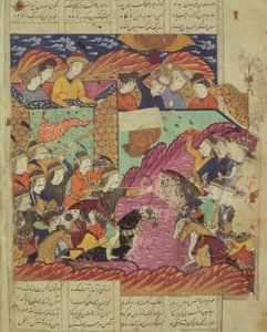 Batalha entre Feradin e Zahaki, ilustração do Shahnama (Livro dos Reis) por Abul-Qasim Manur Firdawsi (c.934-c.1020) 1619 de Persian School