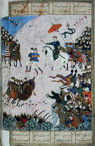 Batalha entre Isfandiyar e Arjasp, ilustração do 