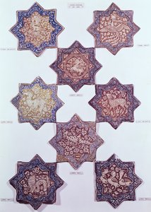 Oito azulejos decorados com animais, do século XIII ao XIV (cerâmica) de Persian School