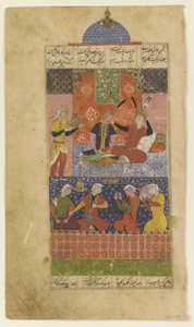 Fólio de um Khamsa: Bahram Gur e a princesa no pavilhão vermelho, c.1560 de Persian School