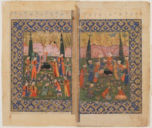 Fólio de um texto não identificado; verso: Sulayman Entronizado, Shiraz, Irã, c.1560-70 de Persian School