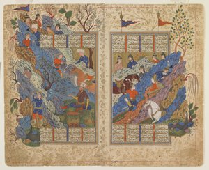 Gudarz mata Piran na montanha a partir de um Shahnama de Persian School